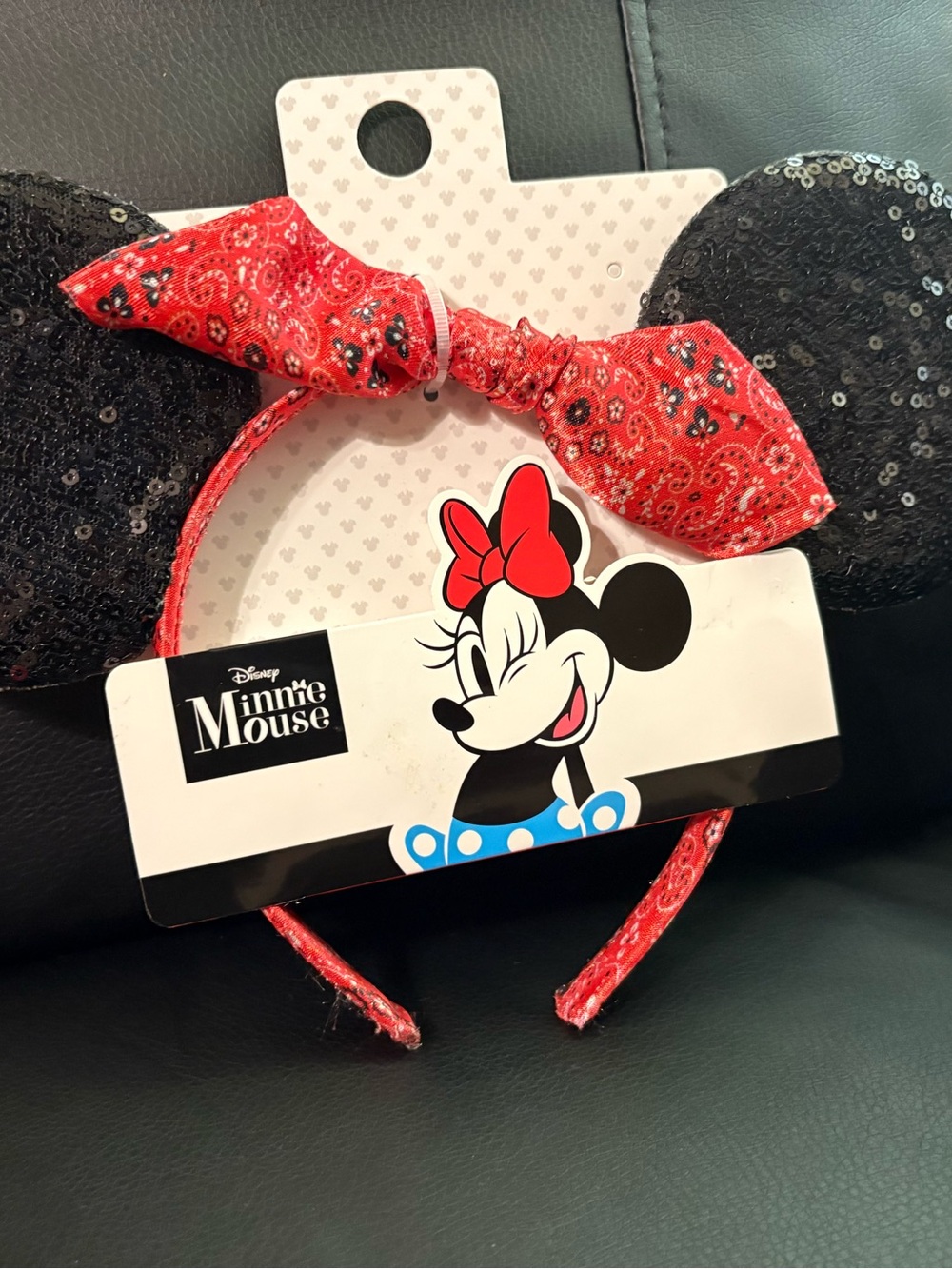 Red Bandana Bow Sequin Minnie Mouse Mouse Ear Headband for Kids